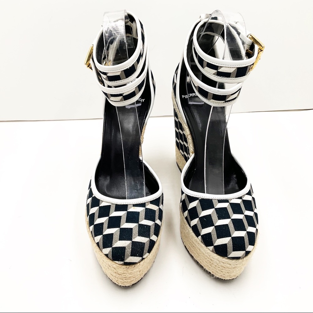 {Pierre Hardy} Canvas & Leather Cubed Print Espadrille Wedges - Picture 15 of 16